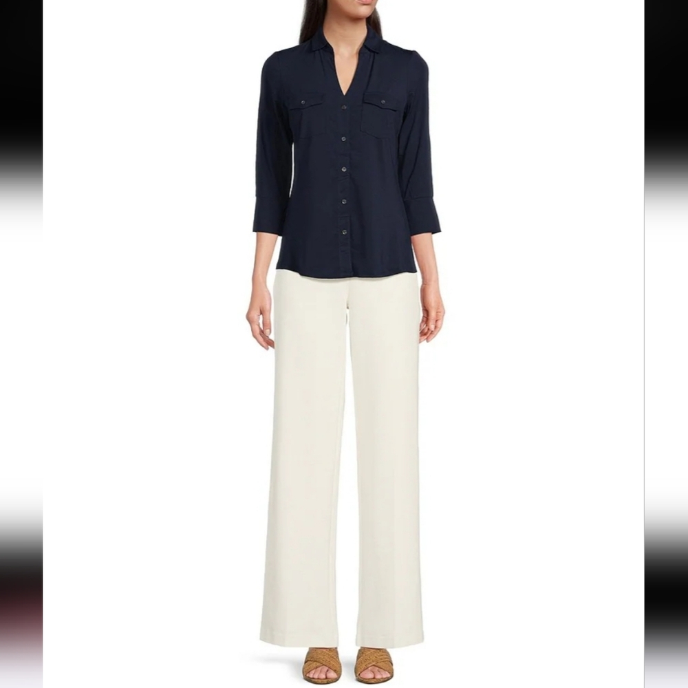 J.McLaughlin Carter Stretch Knit Wide Leg Pants Ivory Size 4